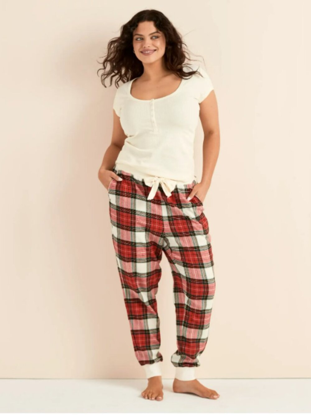 Adore Me Caileigh Pajama Set XL Plaid Joggers Henley Sleepwear Lounge Set